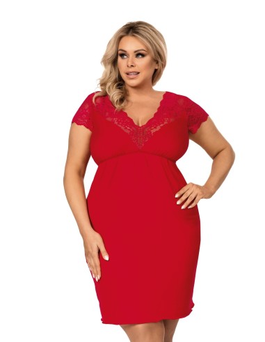 Plus Size Night Dress with Half Sleeves and Lace Neckline - Tess