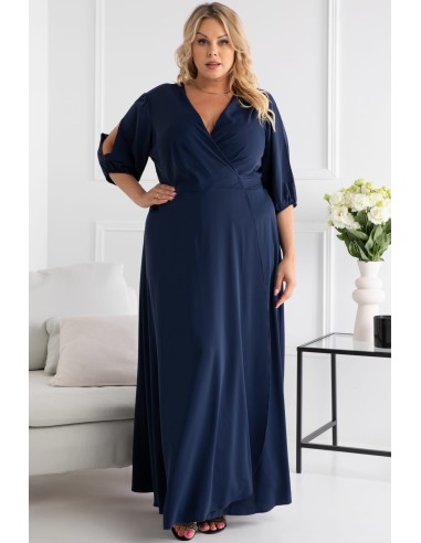 Maxi plus size dress with slits on the shoulders - DRAGONA Blu