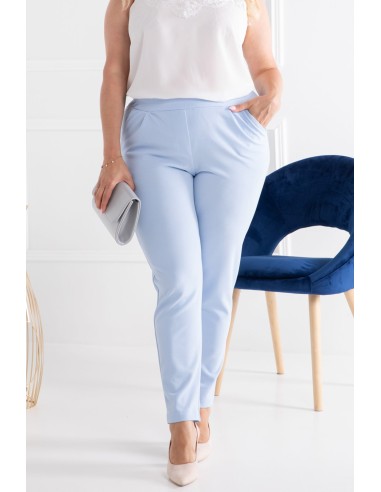 Plus Size Curvy Suit Pants with Elastic Waist and Pockets - ERYKA Light Blue