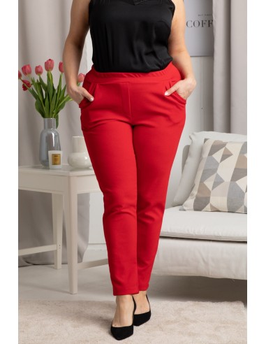 Plus Size Curvy Suit Pants with Elastic Waist and Pockets - ERYKA Red