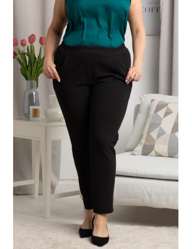 Plus Size Curvy Suit Pants with Elastic Waist and Pockets - ERYKA Black