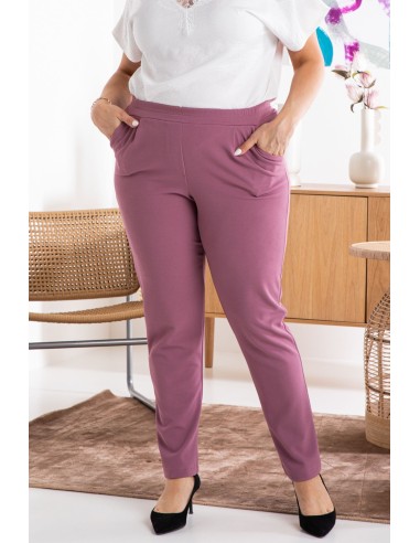 Plus Size Curvy Suit Pants with Elastic Waist and Pockets - ERYKA Powder Pink