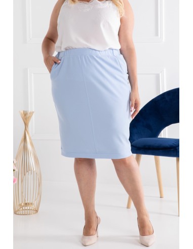 Plus Size Sheath Skirt with Knee Long Pockets - ERYKA Light Blue