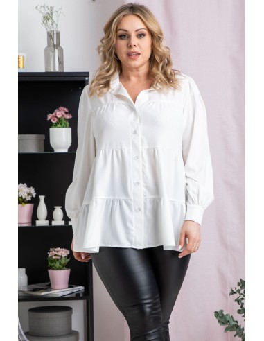 Plus Size Soft Shirt with 3/4 Sleeves with Decorative Drawstring - MADLIN Beige