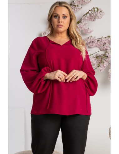 Plus Size Blouse with Balloon Sleeves and Drawstrings
