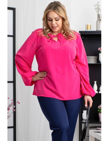 Plus Size Blouse with Balloon Sleeves and Drawstrings