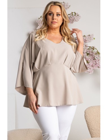 Plus Size Wide Shirt with Wide Sleeves Elegant - Beige