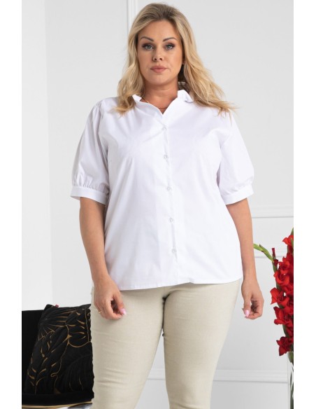 Blusa taglia comoda camicia con bottoni e mezze maniche