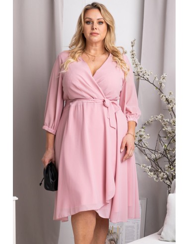 Asymmetrical flared plus size dress with three-quarter sleeves and V-neck