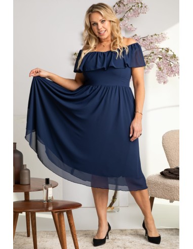 Plus Size Dress with Boat Neck and Ruffles