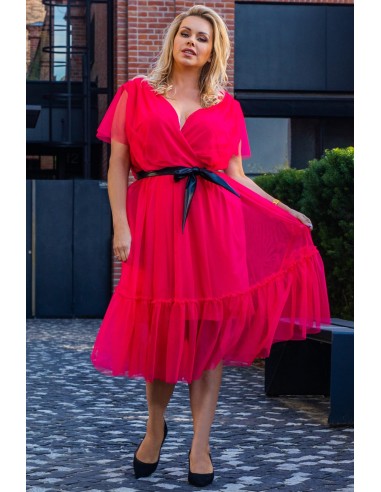 Plus Size Tulle Dress with Waist Belt
