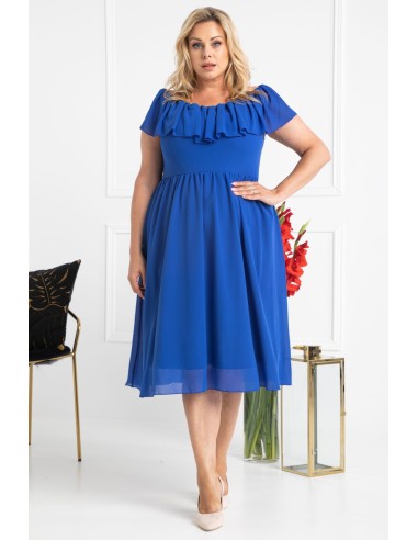 Plus Size Dress with Boat Neck and Ruffles