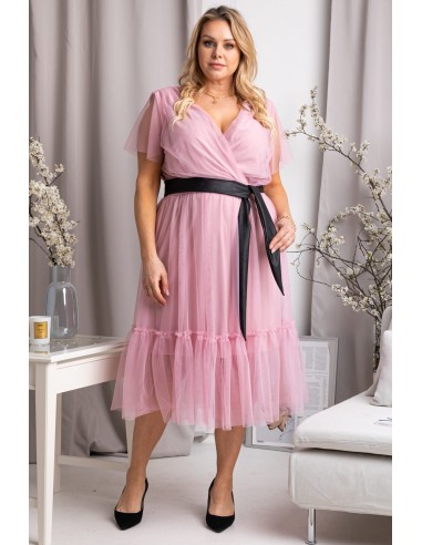 Plus Size Tulle Dress with Waist Belt