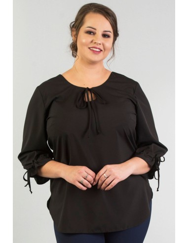 Plus size blouse with 3/4 sleeves with decorative ribbons