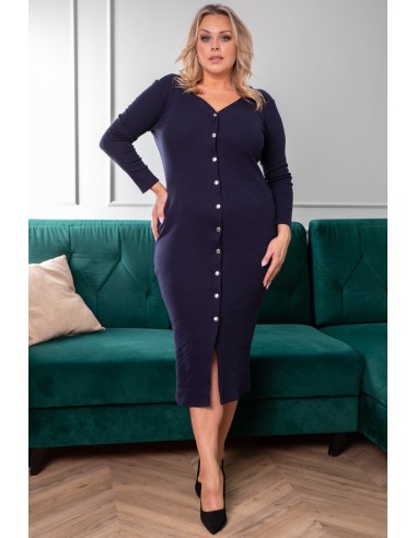 Plus Size Dress With Tight Sheath Dress with Buttons - ALENKA