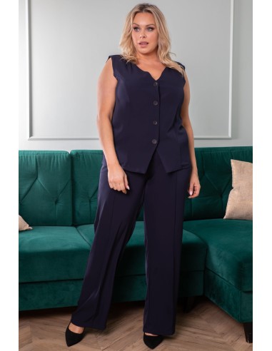 Plus Size Trousers High Heist Palace with Pockets and Classic Cuts - ANSELMA Blue