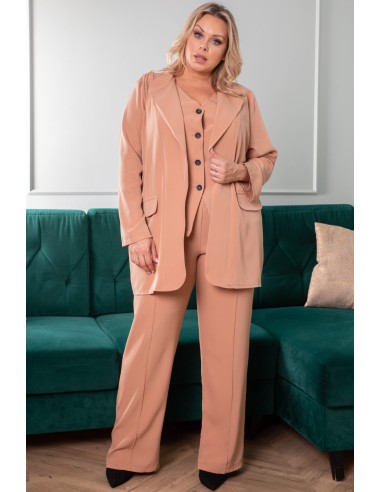 Plus Size Trousers High Heist Palace with Pockets and Cuts Classic - ANSELMA Cappuccino