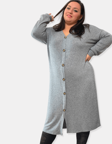 Midi plus size knit dress with fake buttons