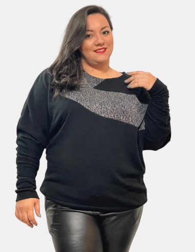 Plus Size Wool Sweater with Bat Sleeves and Luminous Band