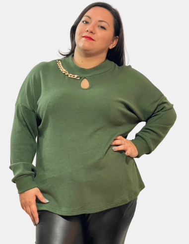 Plus Size Wool Sweater with Chain and Drop Neckline