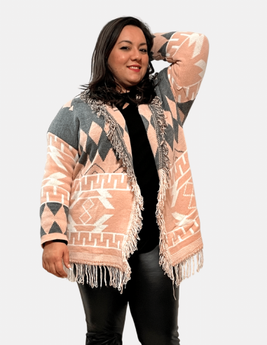 Plus size cardigan in fancy with fringes