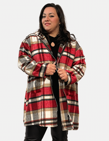 Plus Size Jacket in Scottish Pattern with Zip and Pockets