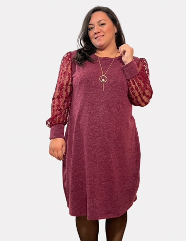 Plus Size Wool Dress with Lace and Sequin Sleeves