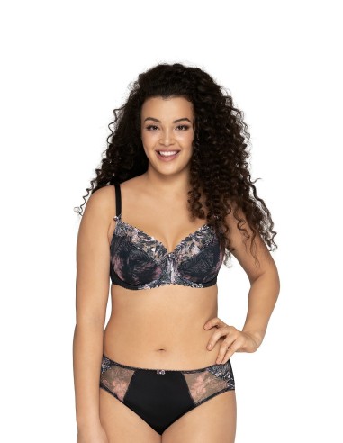 Semi Soft Plus Size Bra with Colored Embroidery and Shiny Thread