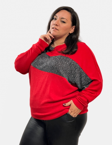 Plus Size Wool Sweater with Bat Sleeves and Luminous Band