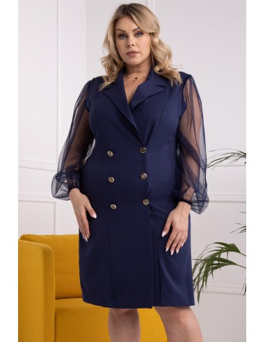 Plus Size Dress with Veiled Sleeves and Buttons - Size 44