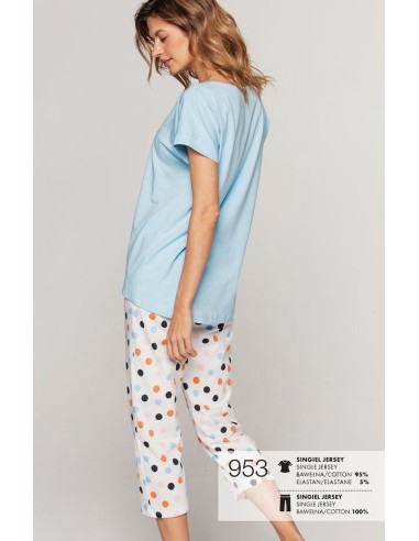 Plus Size Cotton Pajamas with Polka Dot Pattern - Taro