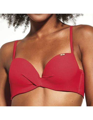 Plus Size Swimsuit Bra with Large Soft Cups and Underwire with Push Up  Effect Red - Krisline