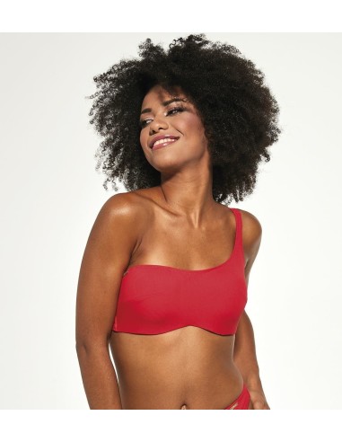 Plus Size Asymmetric Single Shoulder Bra with underwire and shaped cups Red  - Krisline CAPRI