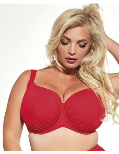 Plus Size Swimsuit Bra with Large Soft Cups and Underwire with Push Up  Effect Red - Krisline