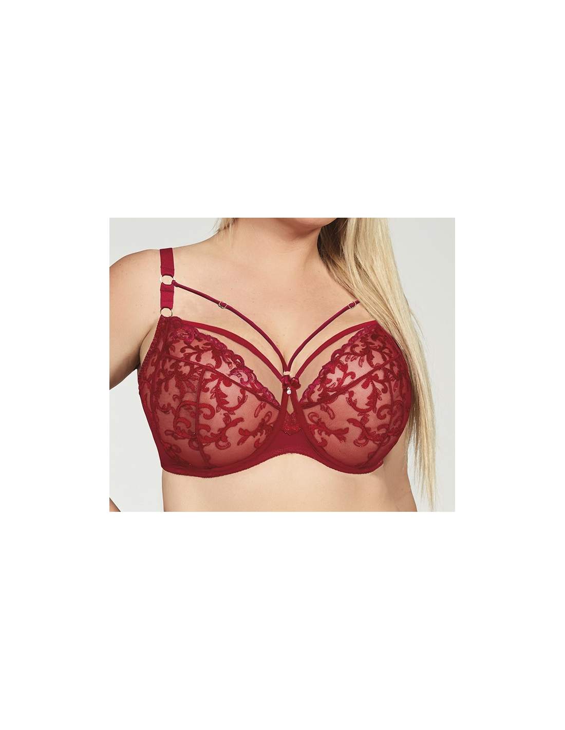 Plus Size Bra Half Cup with Lace and Tulle Details - Krisline SUNSHINE