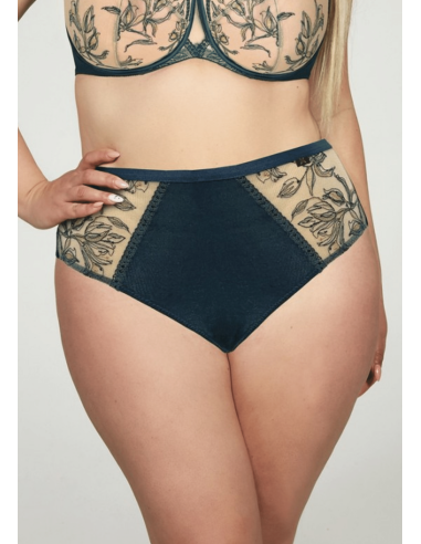 Plus Size High Waist Panties with Tulle and Lace Inserts - Krisline FELICE