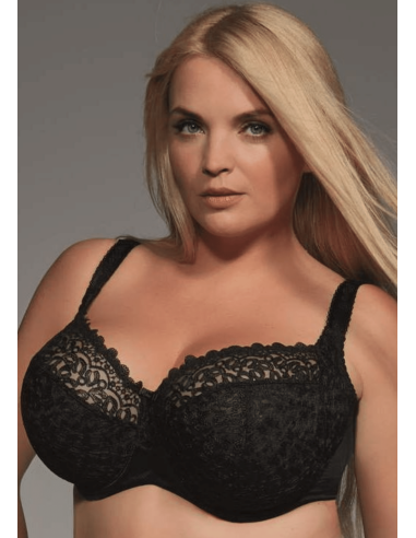 Plus Size Full Cup Bra with Soft Cups and Ferretti Side Reinforcement - Krisline BETTY Black