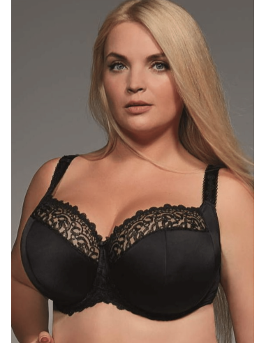Plus Size Bra with Semi Padded Cups and Underwires with Lace - Krisline BETTY Black