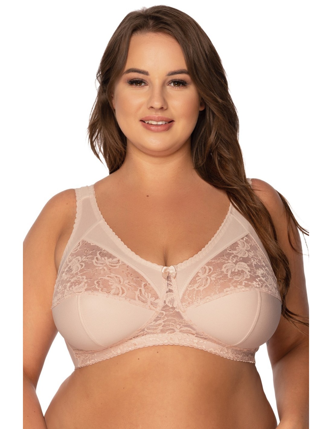 Plus Size Bra Without Underwire with Soft Delicate Lace Cups and Wide Straps  - Gaia Melody