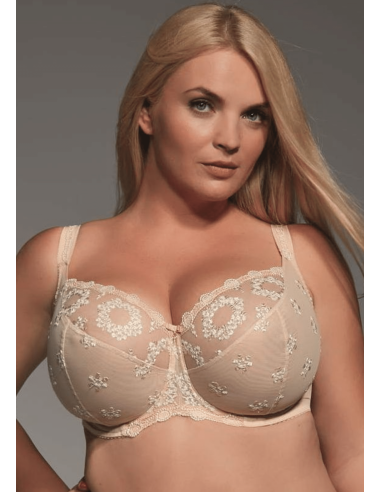Plus Size Bra with Soft Cups and Underwires for Abundant Breasts - Krisline Fortuna Cappuccino