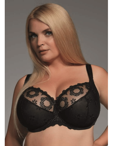 Plus Size Bra with Soft Cups and Underwires for Abundant Breasts - Krisline Fortuna Black