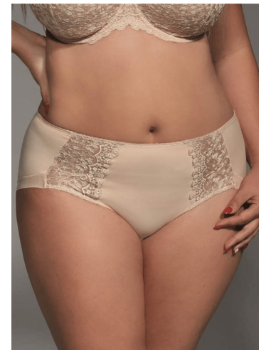 Women's Plus Size High Waist Underpants with Classic Lace - Krisline BETTY Beige
