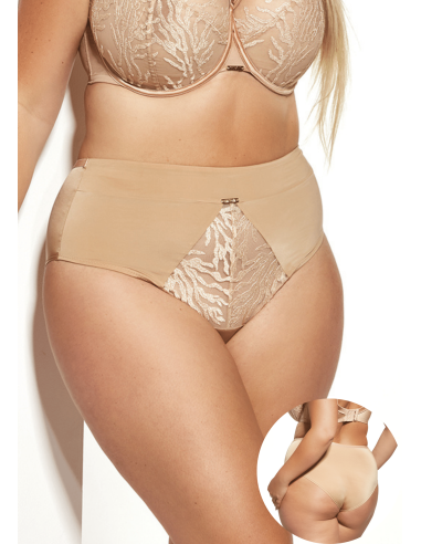 Plus Size High Waist Underpants with Tulle and Embroidery Containment and Shaping - Krisline CARMEN