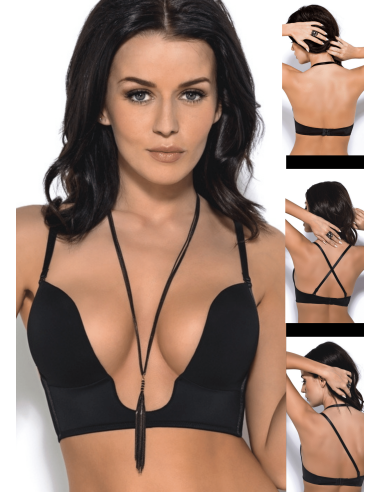 Invisible Push Up Bra for Removable Deep Cross Necklines - Gorsenia Black