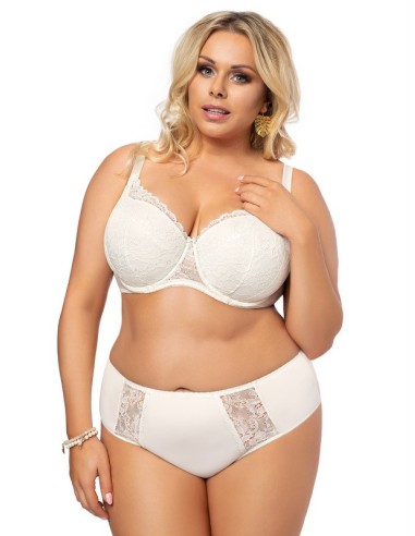 Classic Plus Size High Waist Underpants with Lace - Gorsenia Peony White