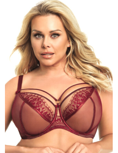 Plus Size Bra with Soft Tulle and Ferretti Cups - Gorsenia Paradise Bordeaux