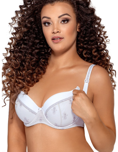 Plus Size Nursing Bra with Rigid Cups and Detachable Hooks on the Cups - Ava 1980 WHITE