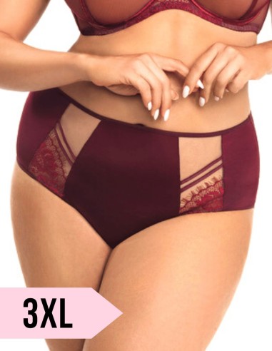 Plus Size Microfiber High Waist Underpants with Lace - Gorsenia K 497 Paradise Bordeaux
