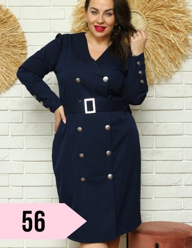 Plus Size Dress with Double-breasted Closure and Belt - BOGDA