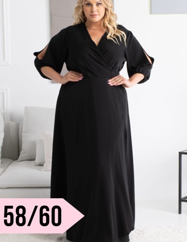 Maxi plus size dress with slits on the shoulders - DRAGONA black